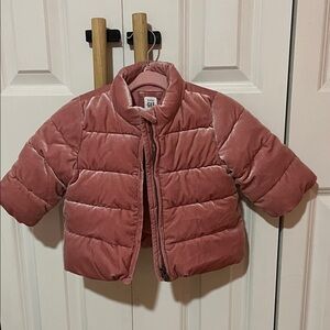 Baby Gap Pink velour Puffer Jacket 6-12 months
